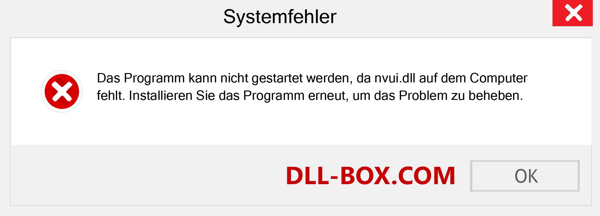 nvui.dll-Datei fehlt?. Download für Windows 7, 8, 10 - Fix nvui dll Missing Error unter Windows, Fotos, Bildern